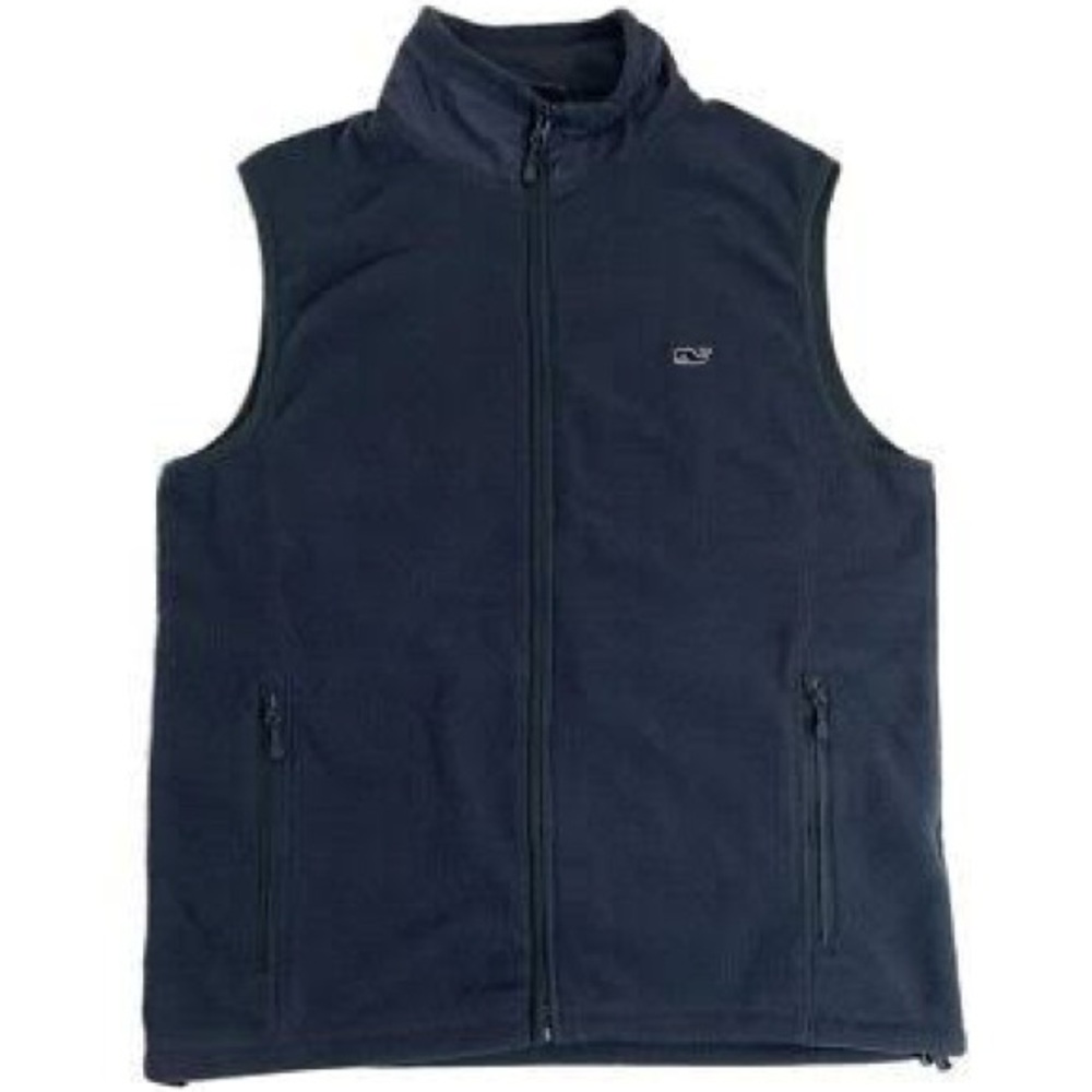 Vineyard Vines Men’s Navy Blue Harbor Full zip Fleece Vest whale logo size Small